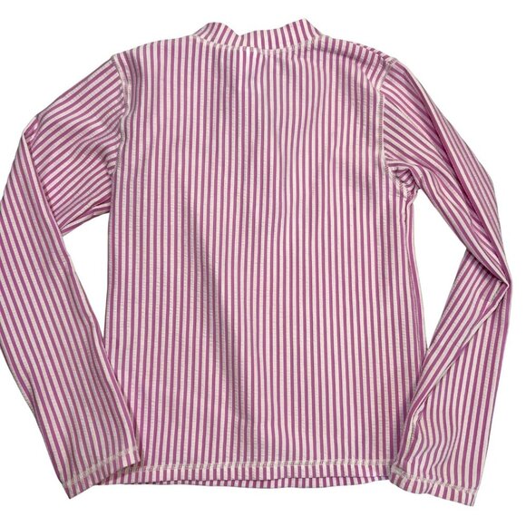 Ruffle Butts Pink & White Striped Long Sleeve Rash Guard Top 7 Swim Summer - Picture 2 of 4